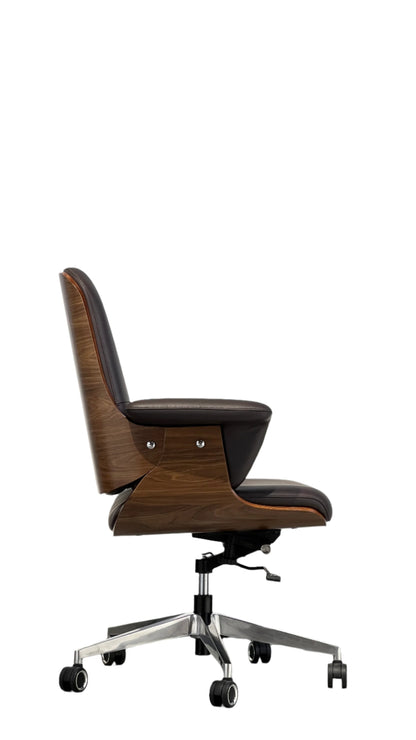 Faux Leather Upholstered Office Chair with Curved Wood Back Shell