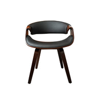 Set of 2 Black Bentwood Curved Back Dining Chair, PU Leather Upholstery, Walnut Plywood Frame