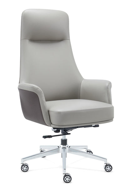 Stylish Grey Faux Leather Upholstered Office Chair with Chrome Finishes