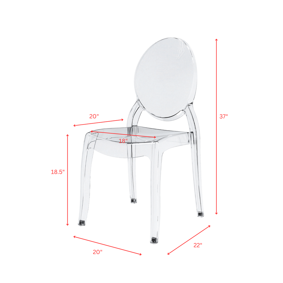 Set of 4 Clear LARGE Ghost Chairs, Modern Acrylic Stacking Chairs, Kitchen and Dining Room