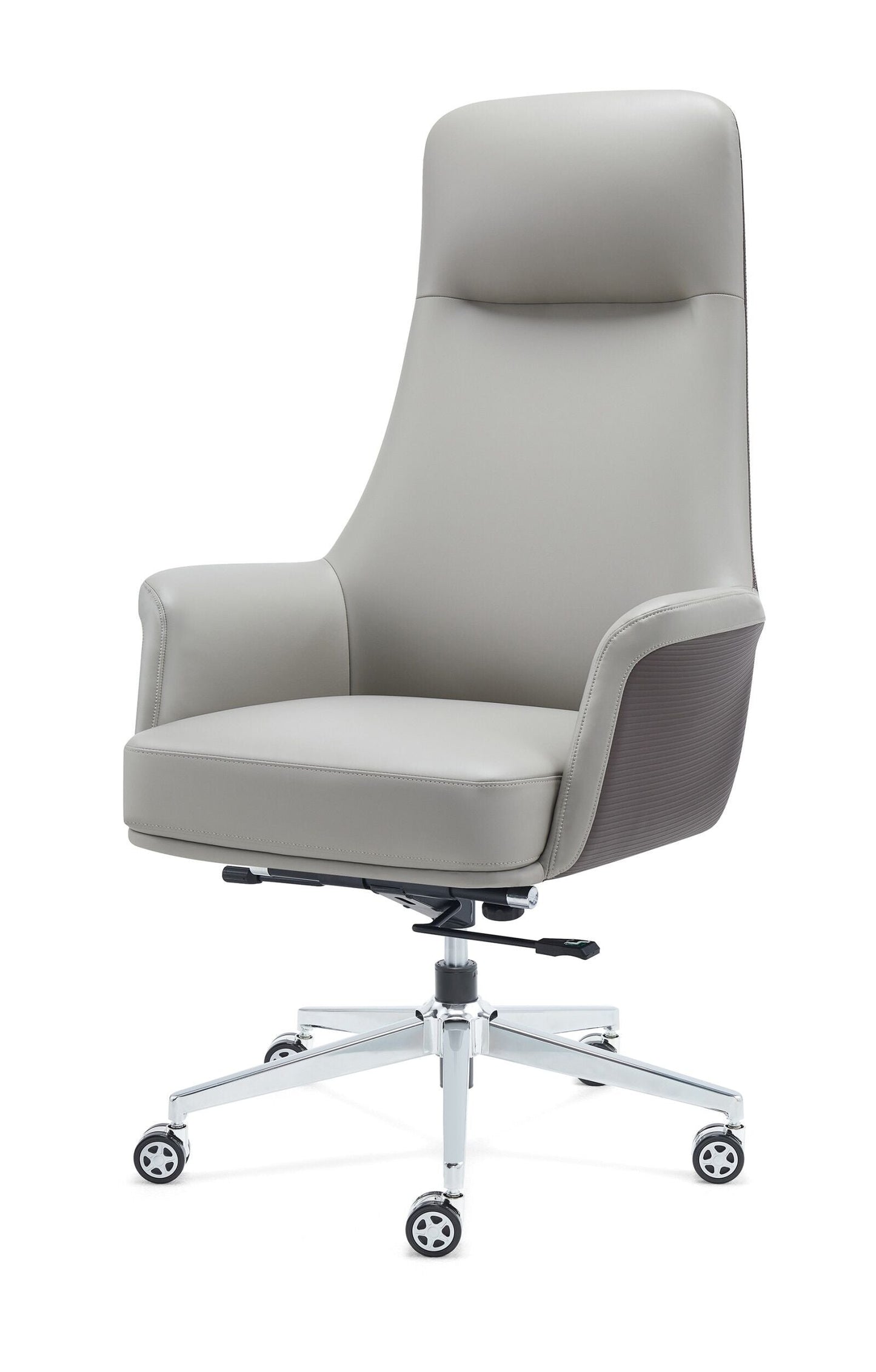 Stylish Grey Faux Leather Upholstered Office Chair with Chrome Finishes