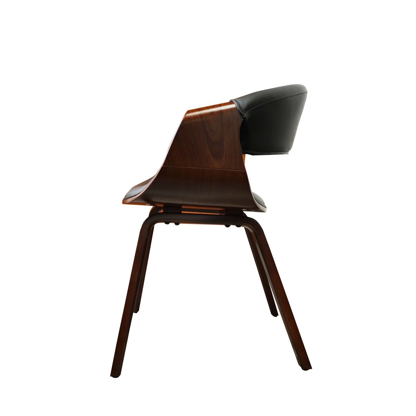 Bentwood Curved Back Dining Chair, PU Leather Upholstery, Walnut Plywood Frame