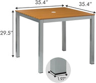 Teak Outdoor Dining Table – Aluminum Frame with Teak-Look Plastic Wood Slats (35.4" x 35.4")