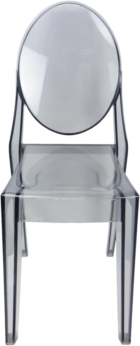 Set of 4 Smoke Gray Clear Ghost Chairs, Modern Transparent Side Chairs, Stackable Dining Room Restaurant Chairs for Events, Weddings, Banquets