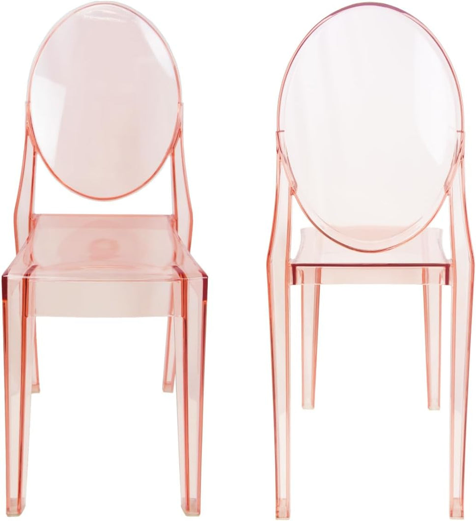 Set of 4 Pink Clear Ghost Chairs, Modern Transparent Accent Side Chairs, Stackable Dining Room Restaurant Chairs for Events, Weddings, Banquets