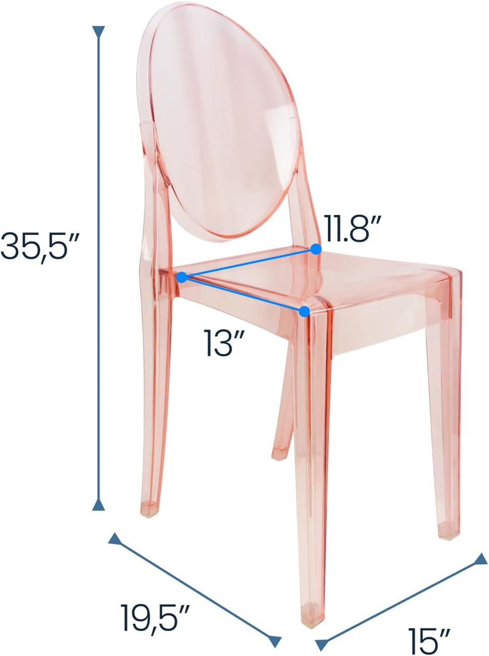 Set of 4 Pink Clear Ghost Chairs, Modern Transparent Accent Side Chairs, Stackable Dining Room Restaurant Chairs for Events, Weddings, Banquets