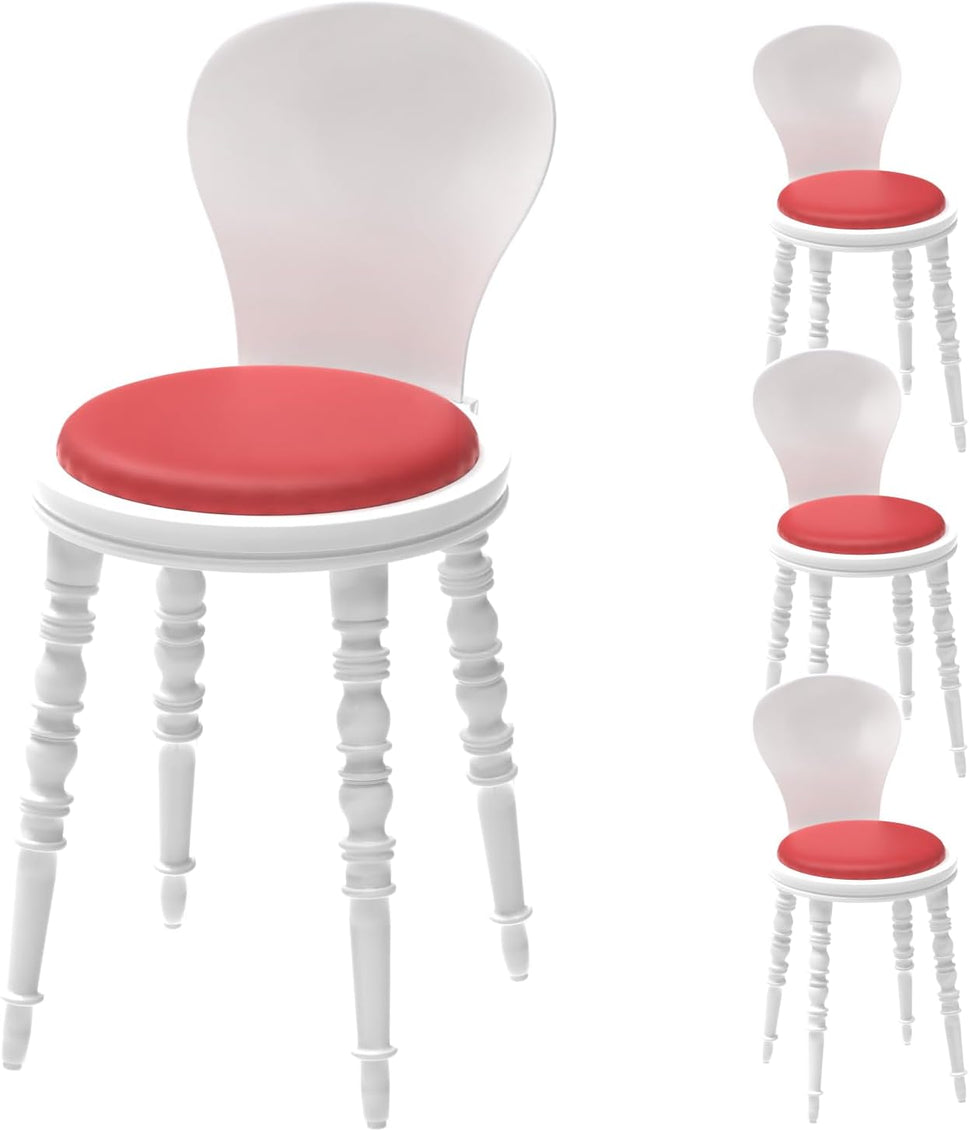 Set of 4 Modern Vintage White PC Dining Chairs, Home Ghost Chair, Kitchen Office Aesthetic Chair PP Chair with Black Cushions