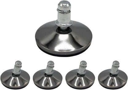 Office Chair Stool Fixed Stationary Foot Anti-Slip Bell Glides Low Profile Bell Glides Replacement Without Casters Wheels Set of 5 (Silver Large)