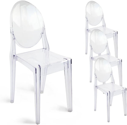 Set of 4 Clear Ghost Chairs, Modern Transparent Accent Side Chairs, Stackable Dining Room Restaurant Chairs for Events, Weddings, Banquets