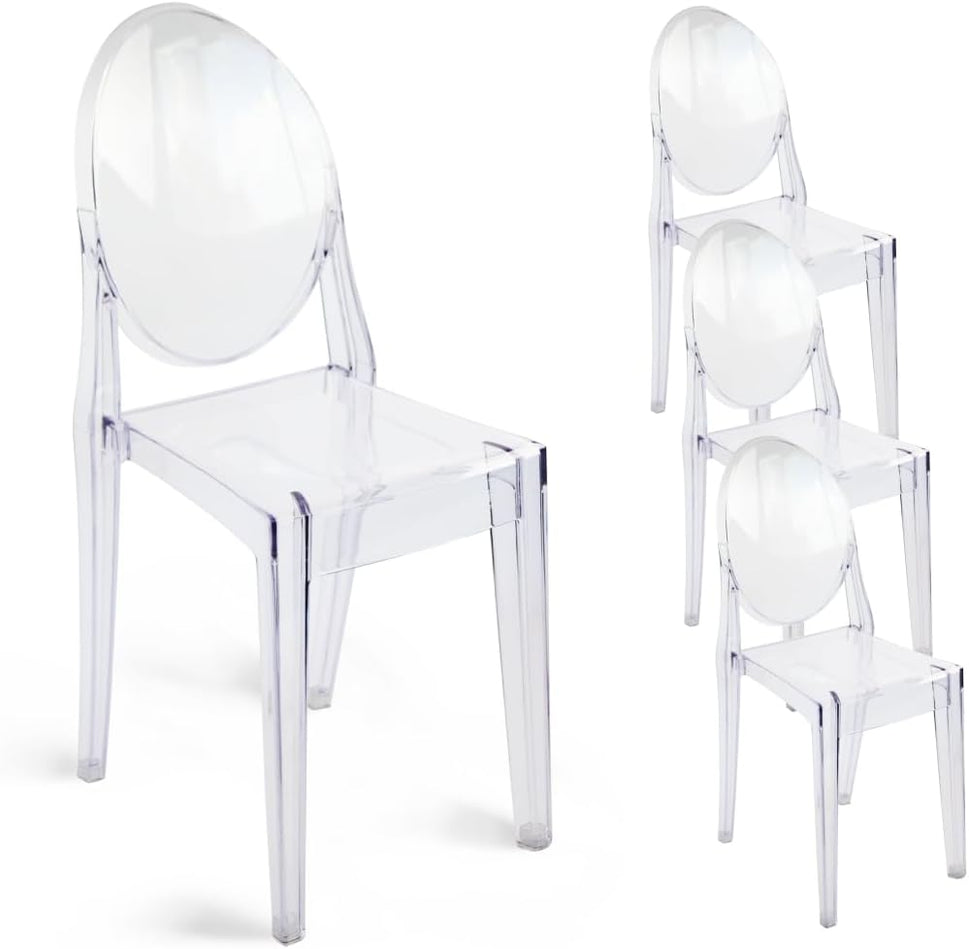 Set of 4 Clear Ghost Chairs, Modern Transparent Accent Side Chairs, Stackable Dining Room Restaurant Chairs for Events, Weddings, Banquets