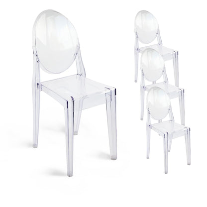 Set of 4 Clear Ghost Chairs, Modern Transparent Accent Side Chairs, Stackable Dining Room Restaurant Chairs for Events, Weddings, Banquets