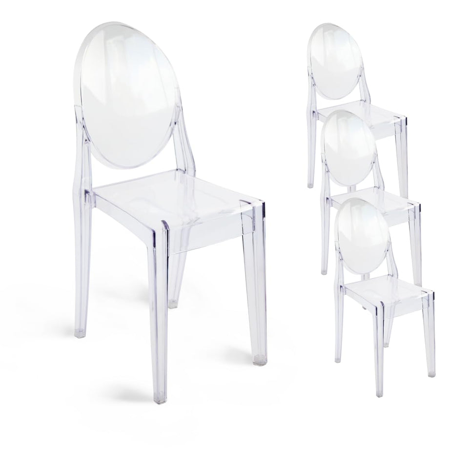 Set of 4 Clear Ghost Chairs, Modern Transparent Accent Side Chairs, Stackable Dining Room Restaurant Chairs for Events, Weddings, Banquets