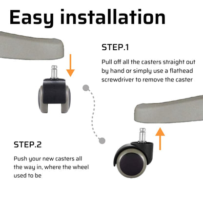 (10MM and 11MM Stem Options) 2 Inch Office Chair Casters (Set of 5), Wheel Replacements, Heavy-Duty Rubber Caster Wheels
