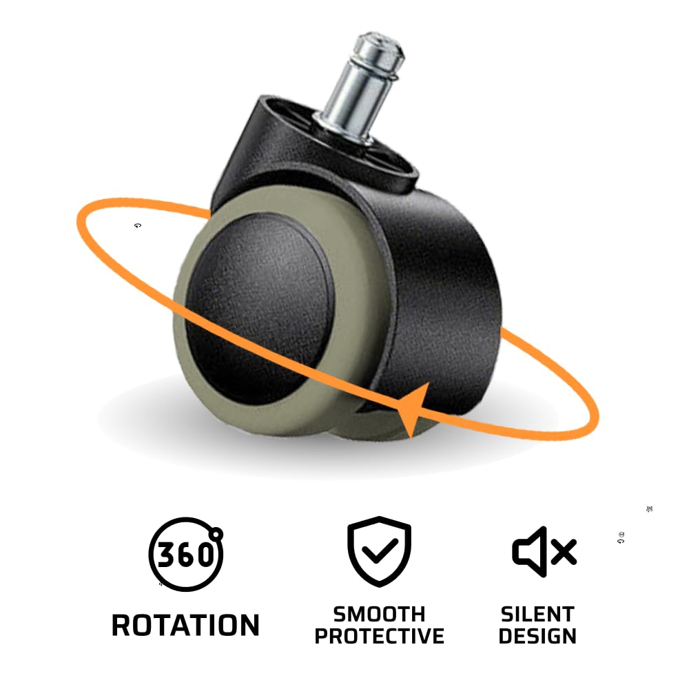 (10MM and 11MM Stem Options) 2 Inch Office Chair Casters (Set of 5), Wheel Replacements, Heavy-Duty Rubber Caster Wheels