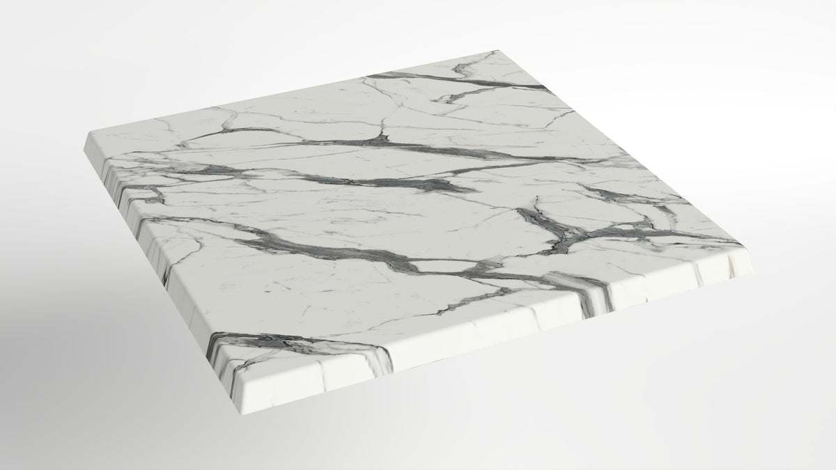 Commercial-Grade Indoor & Outdoor Table with Reinforced Stone-Composite Top: Square White Marble-Like