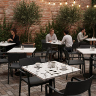 Commercial-Grade Indoor & Outdoor Table with Reinforced Stone-Composite Top: Square White Marble-Like