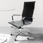 High Back PU Leather Executive Office Desk Chair Leather Height Adjustable Swivel Ribbed Ergonomic Conference Task Chair