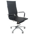 High Back PU Leather Executive Office Desk Chair Leather Height Adjustable Swivel Ribbed Ergonomic Conference Task Chair