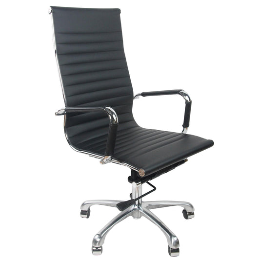 PU Leather Executive Office Desk Chair High Back Leather Height Adjustable Swivel Ribbed Chairs Ergonomic Conference Task Chair