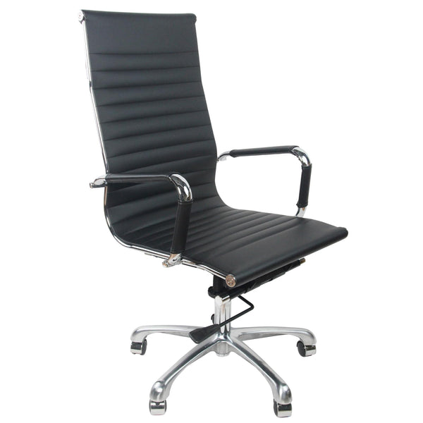 High Back PU Leather Executive Office Desk Chair Leather Height Adjustable Swivel Ribbed Ergonomic Conference Task Chair