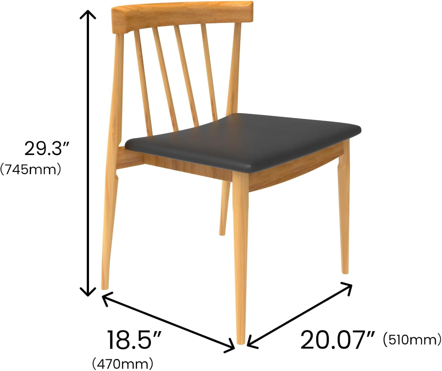 Set of 2 Angled Slat Back Wood Dining Chair with PU Upholstered Seat