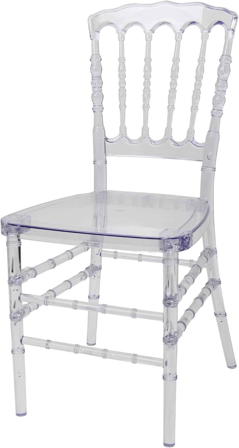 Set of 4 Clear Crystal Acrylic Chairs, Transparent Stacking Chiavari Dining Chairs for Weddings, Banquets, Events (Napoleon, Clear)