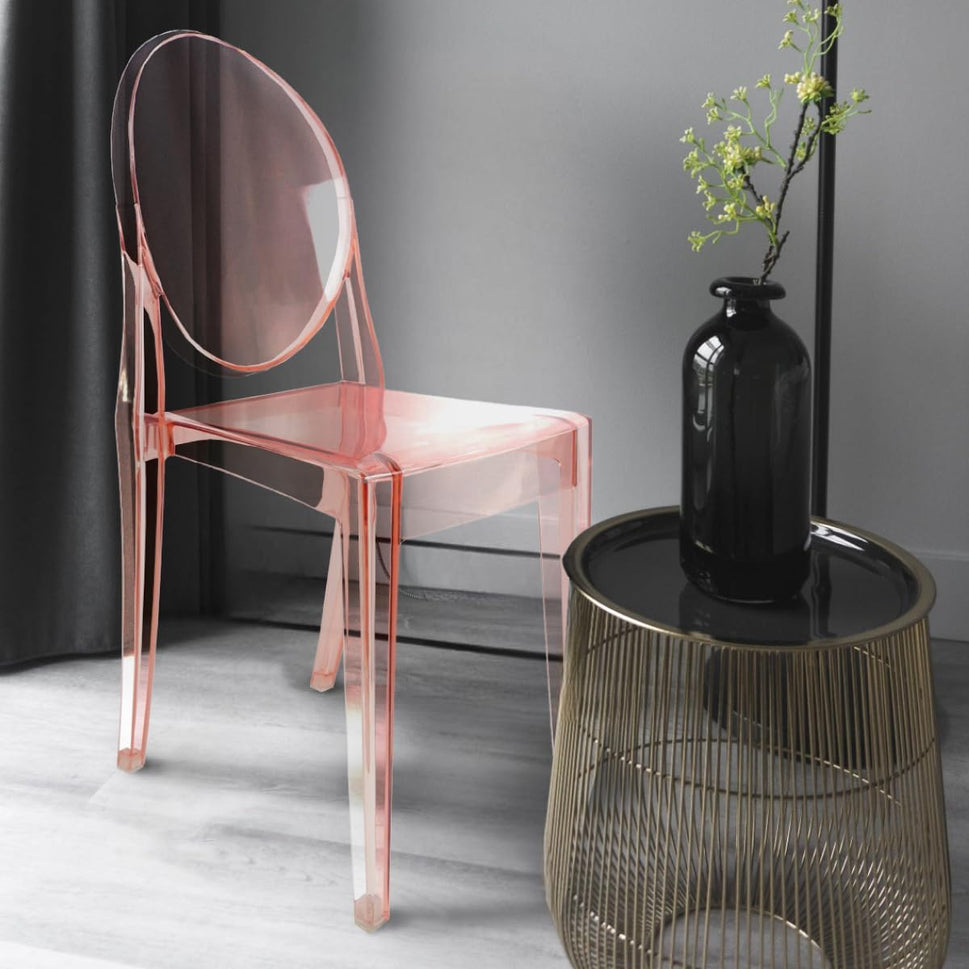 Set of 4 Pink Clear Ghost Chairs, Modern Transparent Accent Side Chairs, Stackable Dining Room Restaurant Chairs for Events, Weddings, Banquets