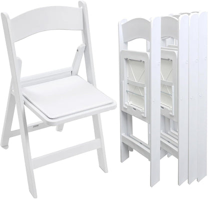 Set of 4 White Folding Chair with Vinyl Seat, Resin Stackable Dining Chairs for Weddings, Parties, Church, Kitchen, Events Banquet