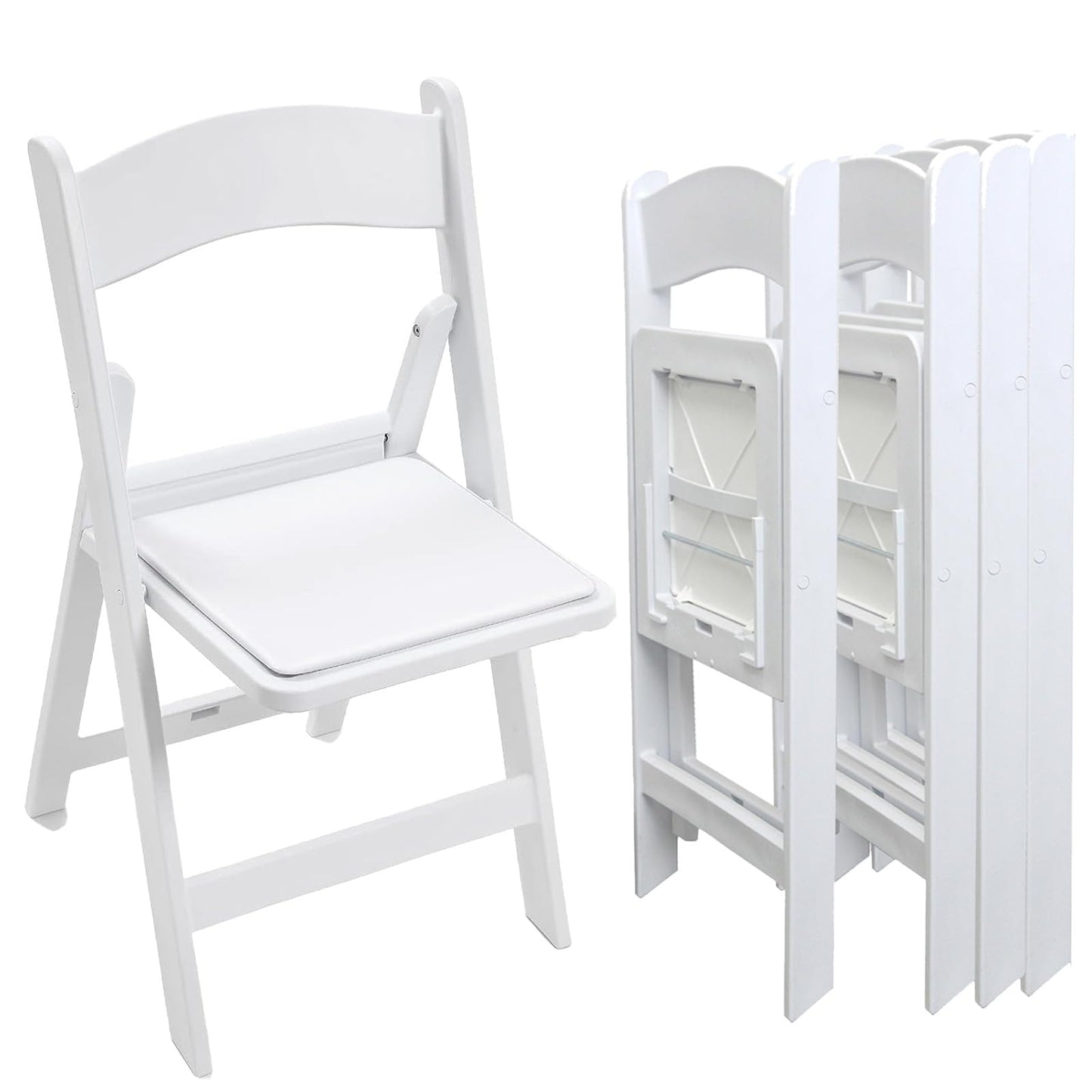 Set of 4 White Folding Chair with Vinyl Seat, Resin Stackable Dining Chairs for Weddings, Parties, Church, Kitchen, Events Banquet