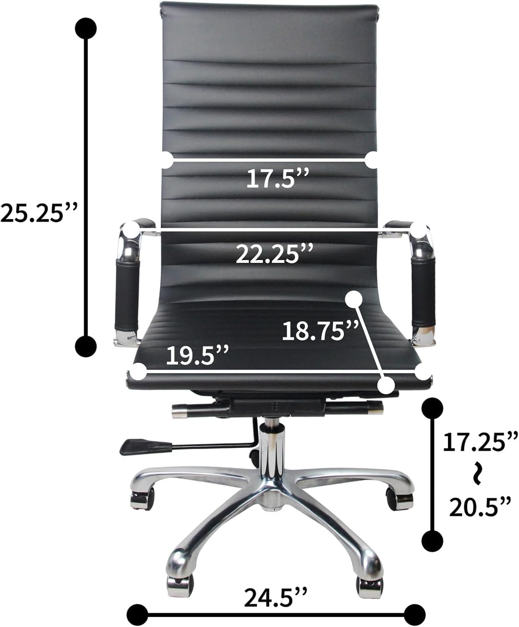 High Back PU Leather Executive Office Desk Chair Leather Height Adjustable Swivel Ribbed Ergonomic Conference Task Chair