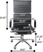 High Back PU Leather Executive Office Desk Chair Leather Height Adjustable Swivel Ribbed Ergonomic Conference Task Chair