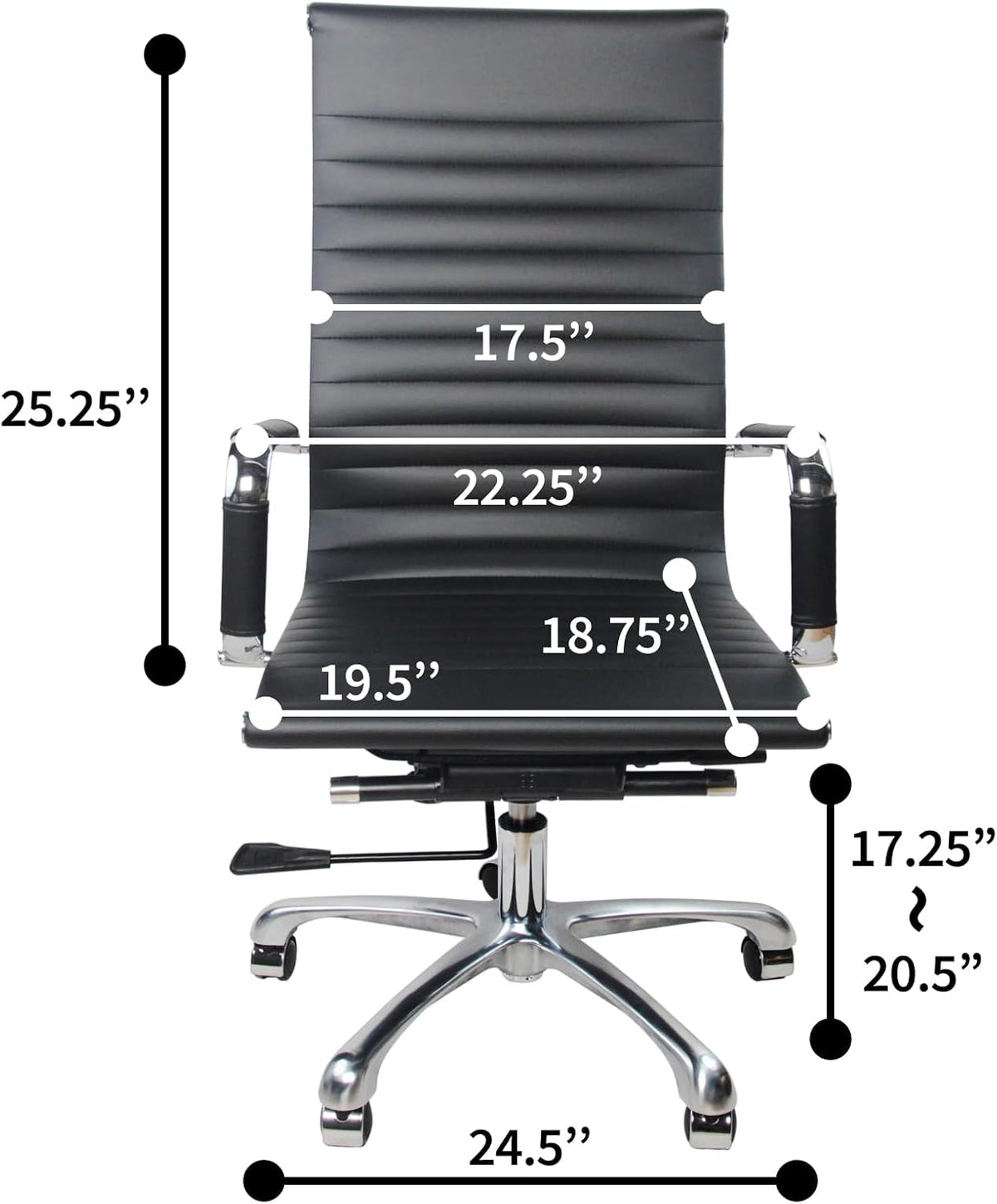 High Back PU Leather Executive Office Desk Chair Leather Height Adjustable Swivel Ribbed Ergonomic Conference Task Chair