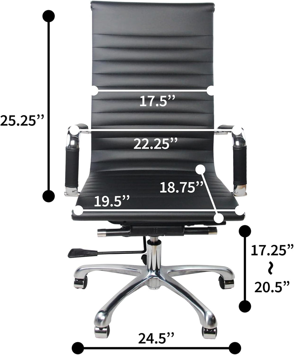 High Back PU Leather Executive Office Desk Chair Leather Height Adjustable Swivel Ribbed Ergonomic Conference Task Chair