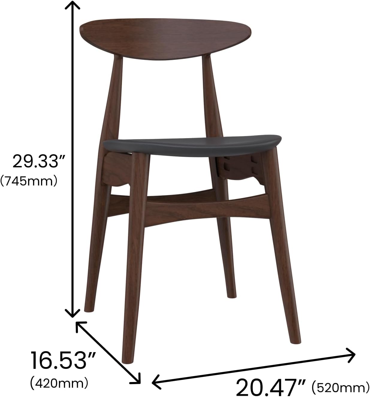 Set of 2 Solid Wood Dining Chair with Curved Oval Backrest