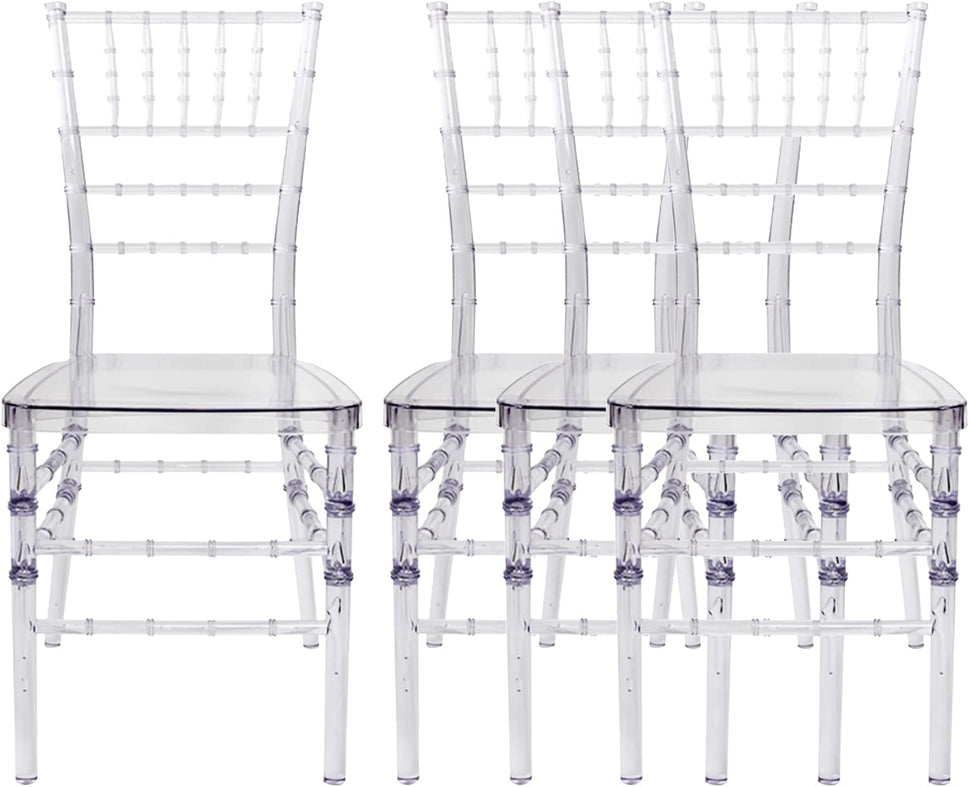 Set of 4 Clear Crystal Acrylic Chairs, Transparent Stacking Chiavari Dining Chairs for Weddings, Banquets, Events (Napoleon, Clear)