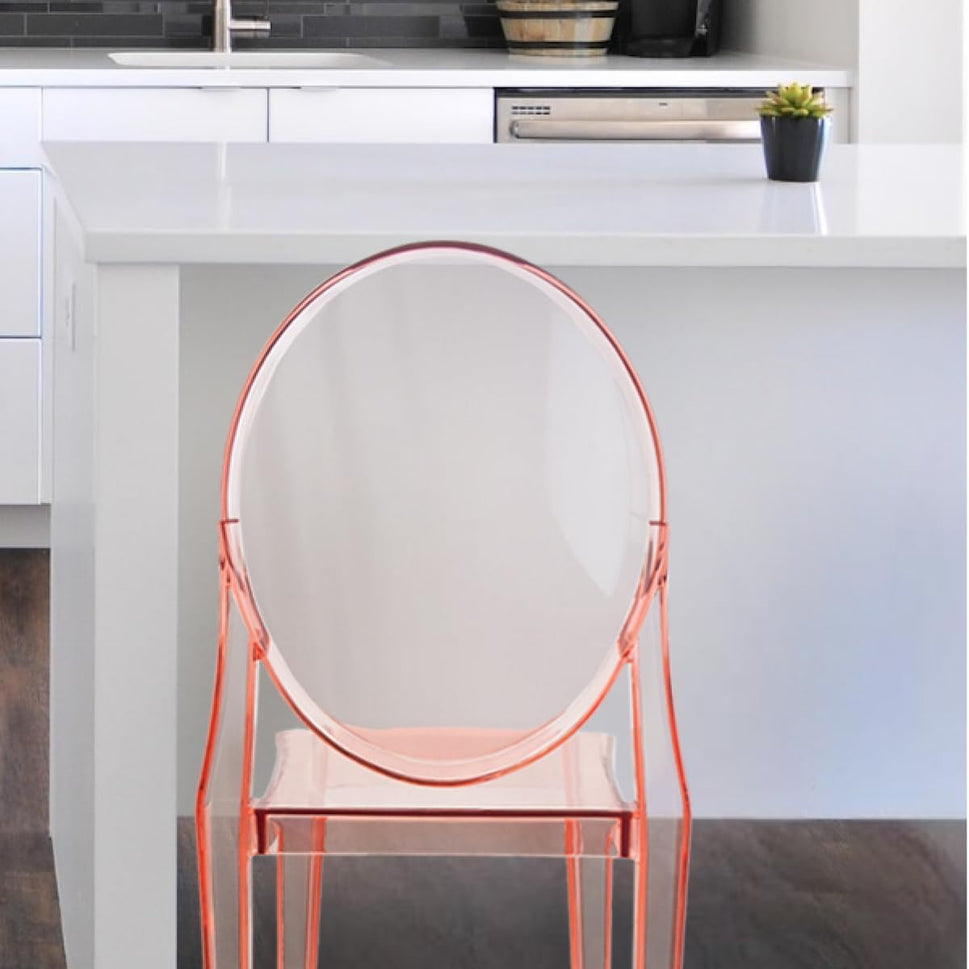 Set of 4 Pink Clear Ghost Chairs, Modern Transparent Accent Side Chairs, Stackable Dining Room Restaurant Chairs for Events, Weddings, Banquets