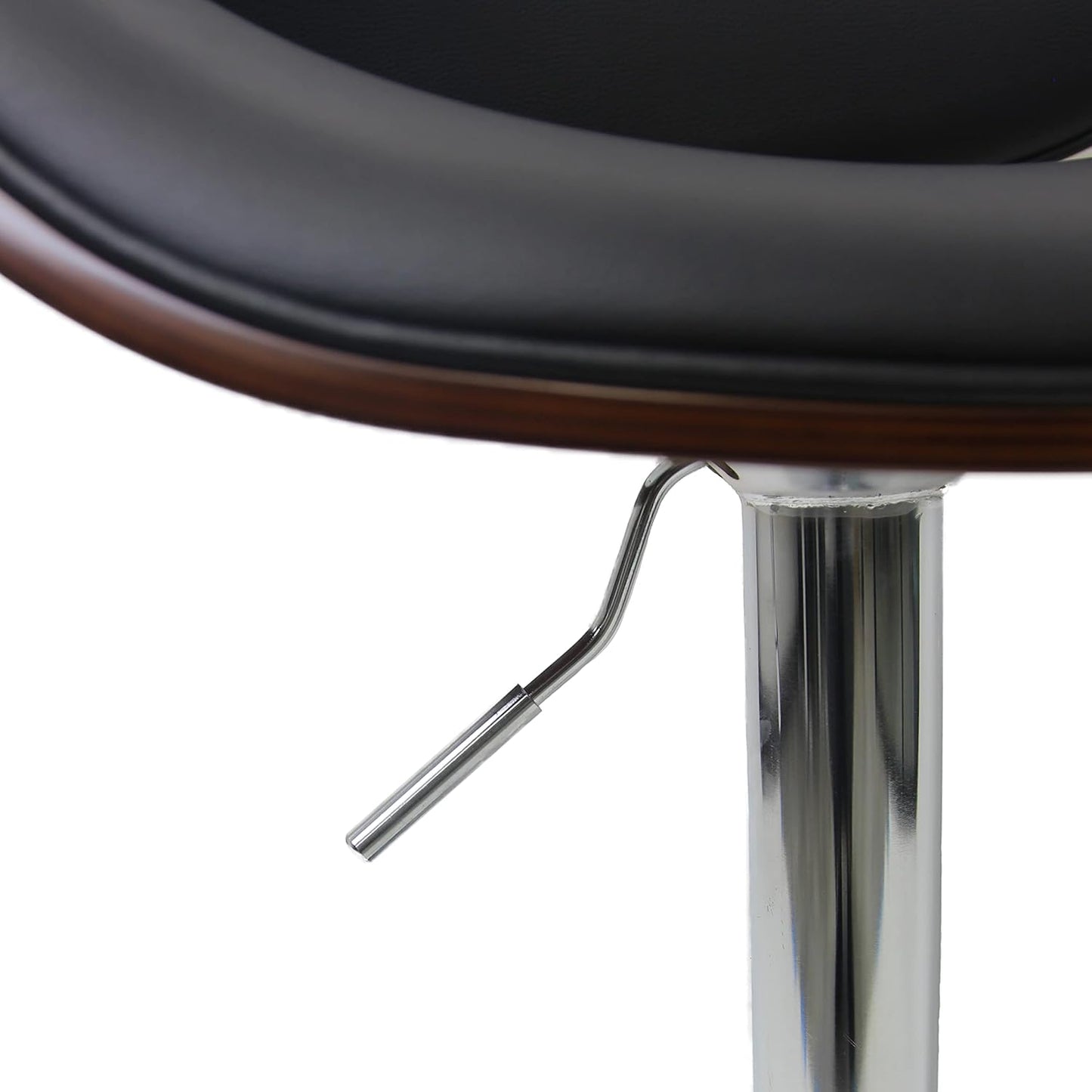 Set of 2 Curved Wood Bar Stools with Metal Base and PU Leather Upholstery, Silver and Black Metal Base Options