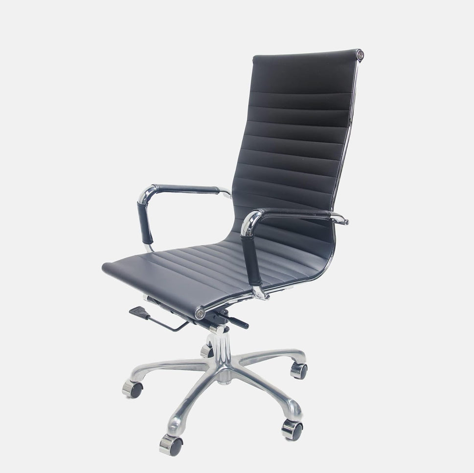 High Back PU Leather Executive Office Desk Chair Leather Height Adjustable Swivel Ribbed Ergonomic Conference Task Chair