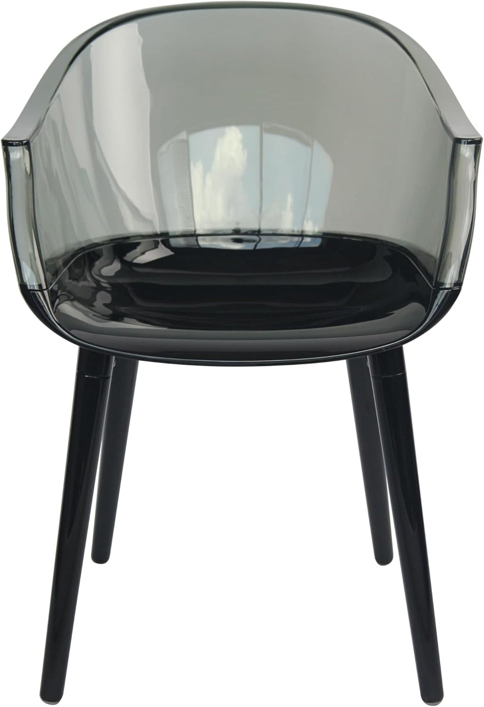 Set of 4 Modern Translucent Smoky Black PC Dining Chairs, Clear Dining Room Chair, Translucent Dining Chair with Solid Black Seat and Legs for Living Room Cafe Bar