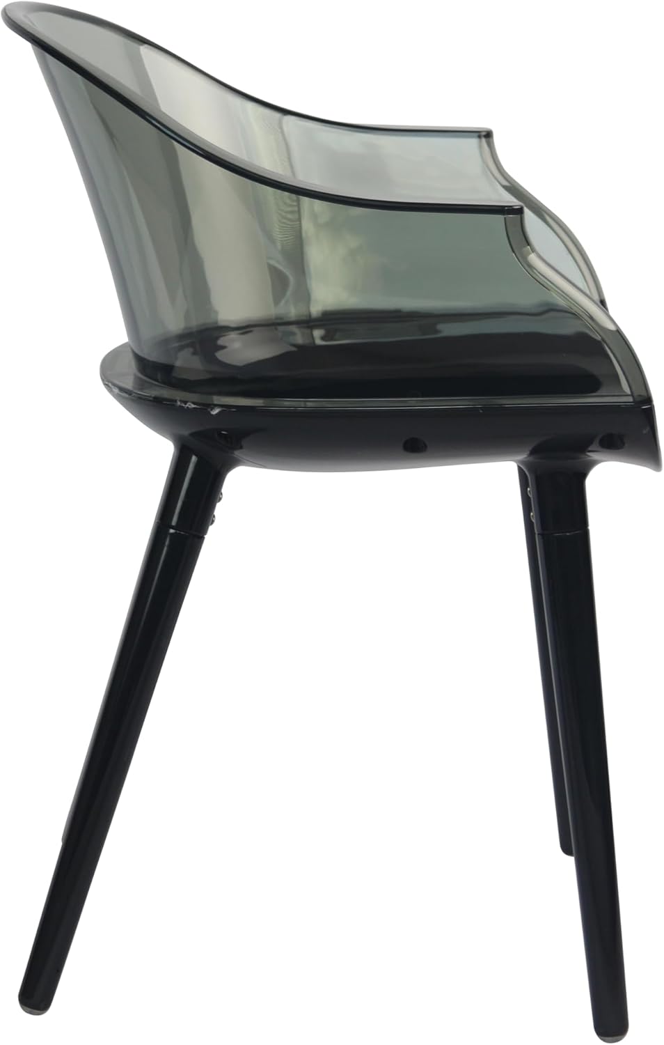 Set of 4 Modern Translucent Smoky Black PC Dining Chairs, Clear Dining Room Chair, Translucent Dining Chair with Solid Black Seat and Legs for Living Room Cafe Bar