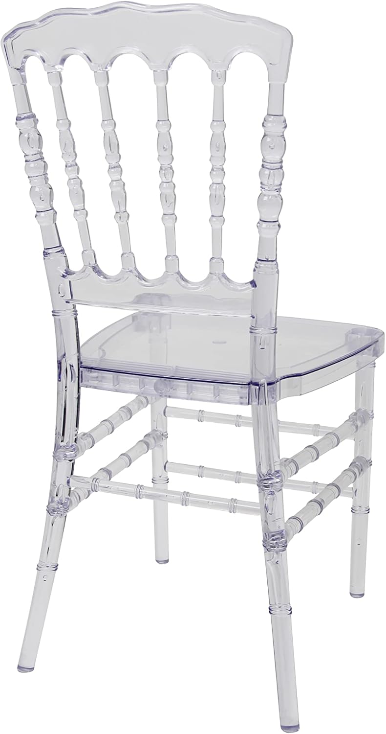 Set of 4 Clear Crystal Acrylic Chairs, Transparent Stacking Chiavari Dining Chairs for Weddings, Banquets, Events (Napoleon, Clear)