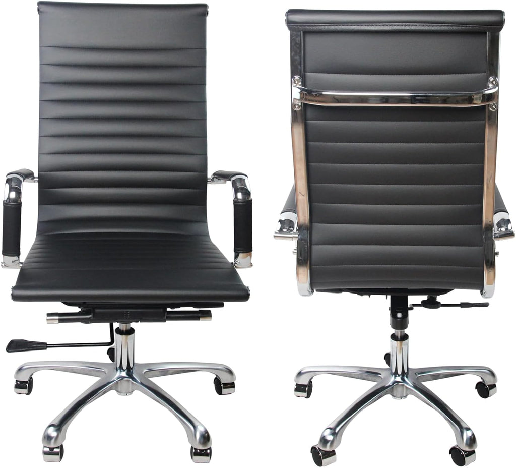 High Back PU Leather Executive Office Desk Chair Leather Height Adjustable Swivel Ribbed Ergonomic Conference Task Chair