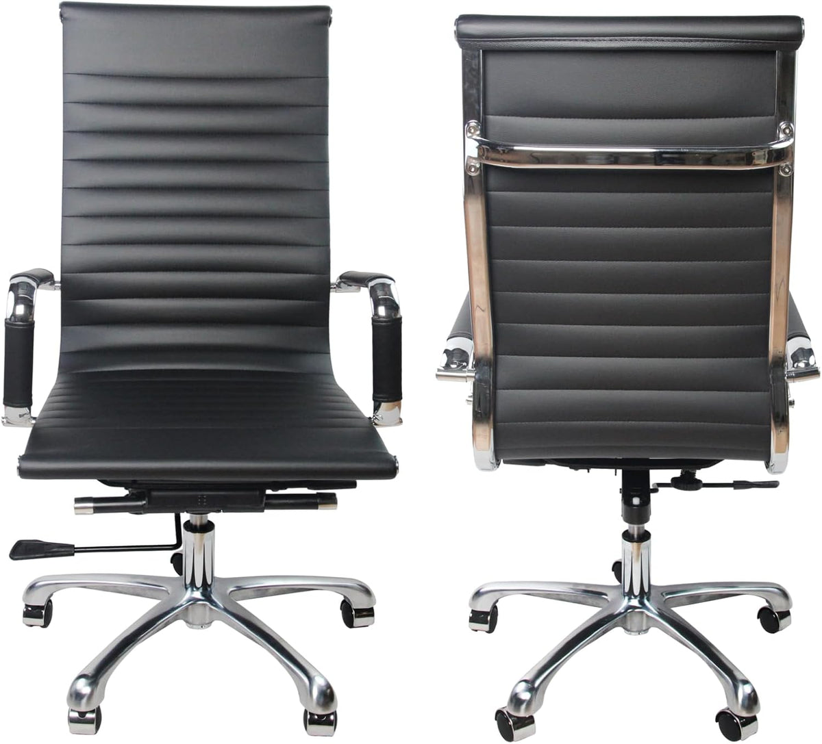 High Back PU Leather Executive Office Desk Chair Leather Height Adjustable Swivel Ribbed Ergonomic Conference Task Chair