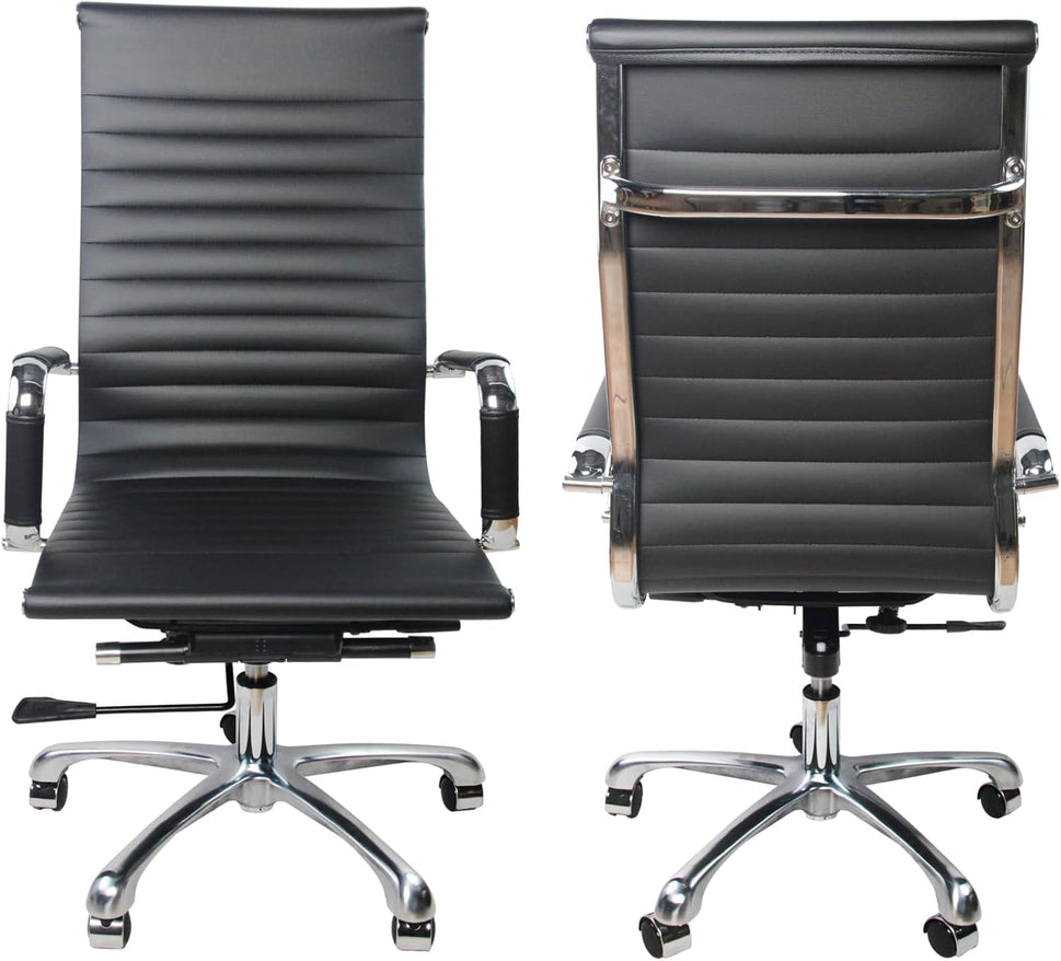 High Back PU Leather Executive Office Desk Chair Leather Height Adjustable Swivel Ribbed Ergonomic Conference Task Chair