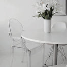 Switch Set of 4 Clear Circle Back with Armrest Ghost Chairs, Modern Transparent Side Chairs, Stackable Dining Room Restaurant Chairs for Events, Weddings, Banquets 2 image
