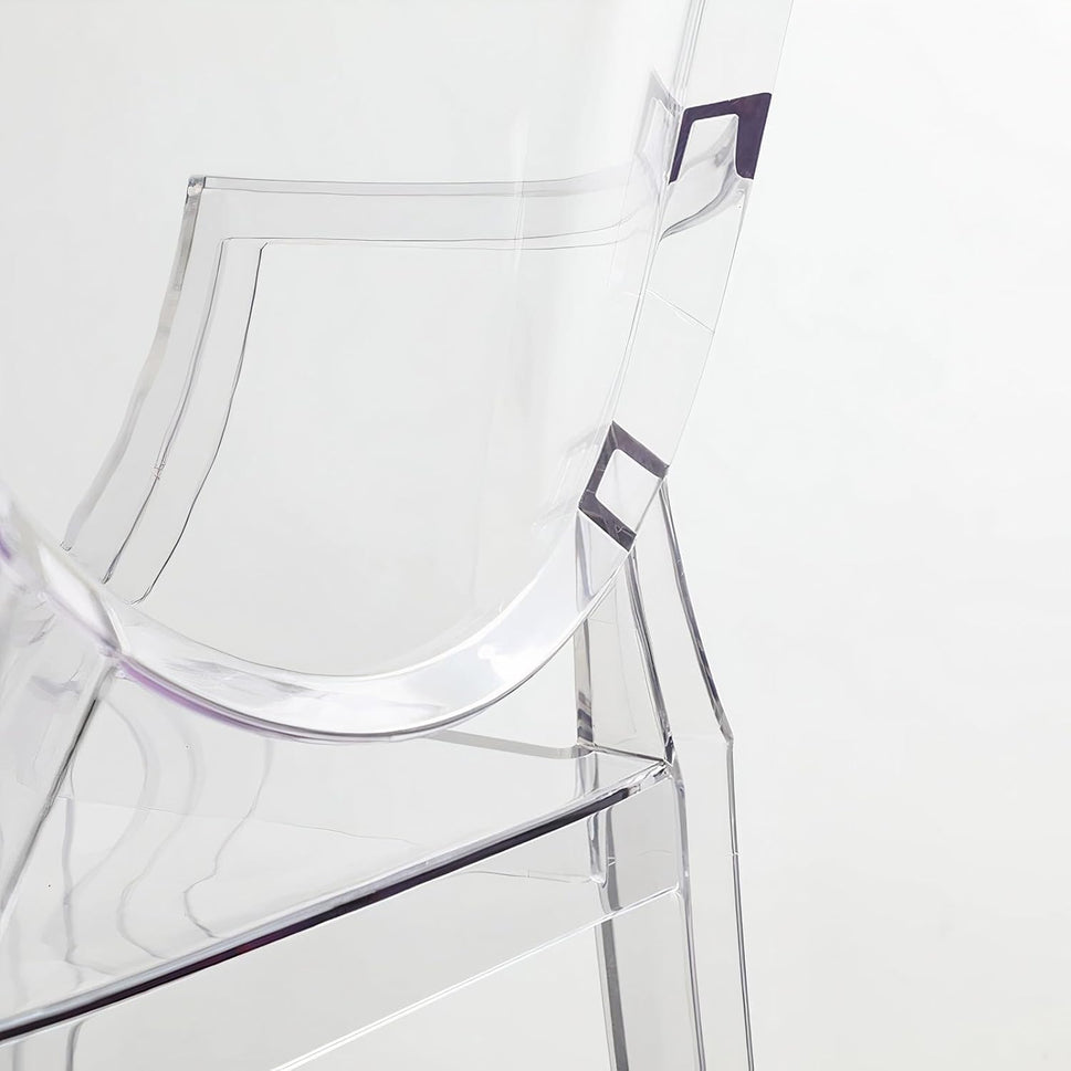 Set of 4 Clear Circle Back with Armrest Ghost Chairs, Modern Transparent Side Chairs, Stackable Dining Room Restaurant Chairs for Events, Weddings, Banquets