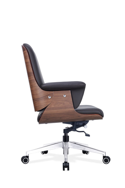 Faux Leather Upholstered Office Chair with Curved Wood Back Shell