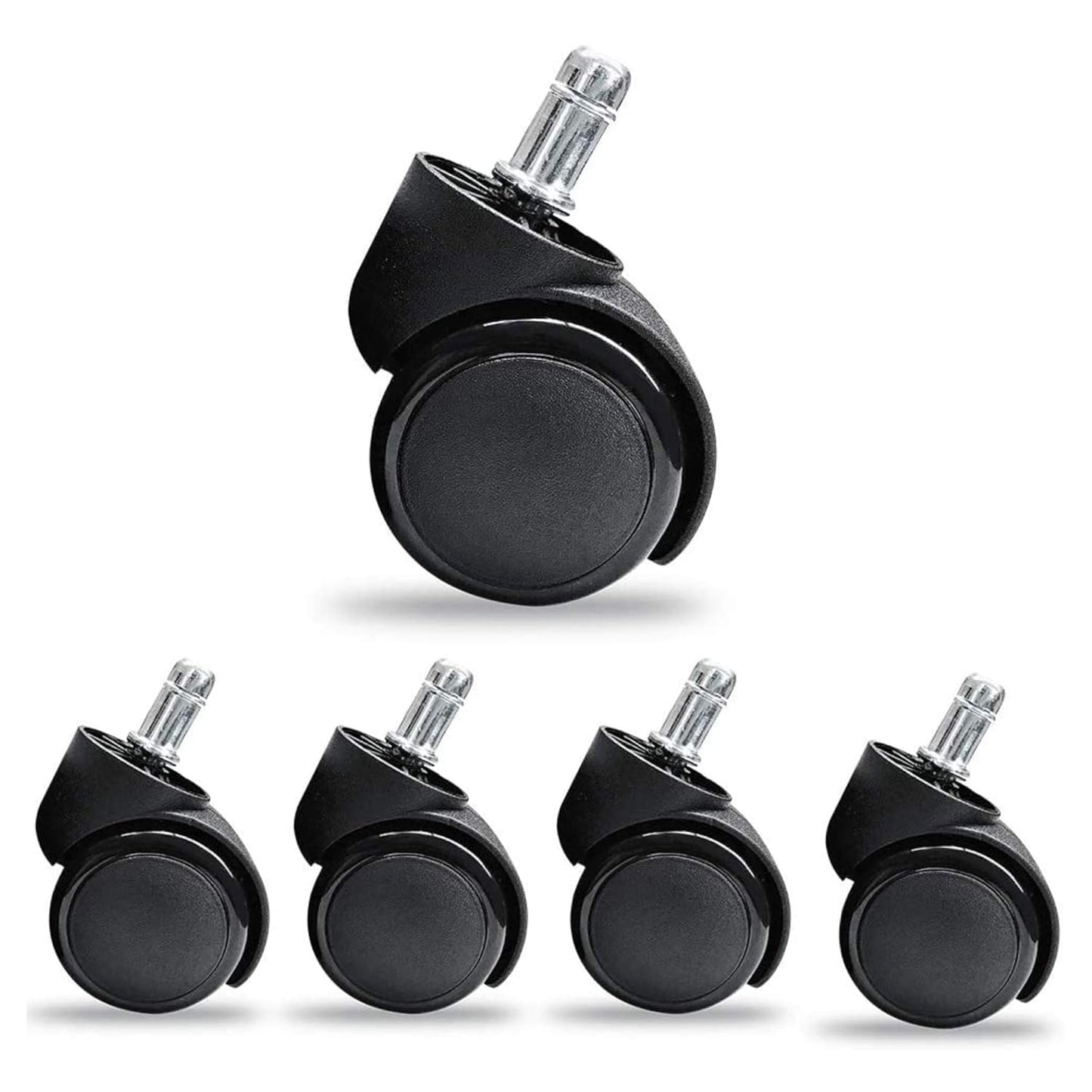 (10MM and 11MM Stem Options) FOH 5PCS 2" Office Chair Casters - Heavy Duty Swivel Wheels for All Floors (Black)