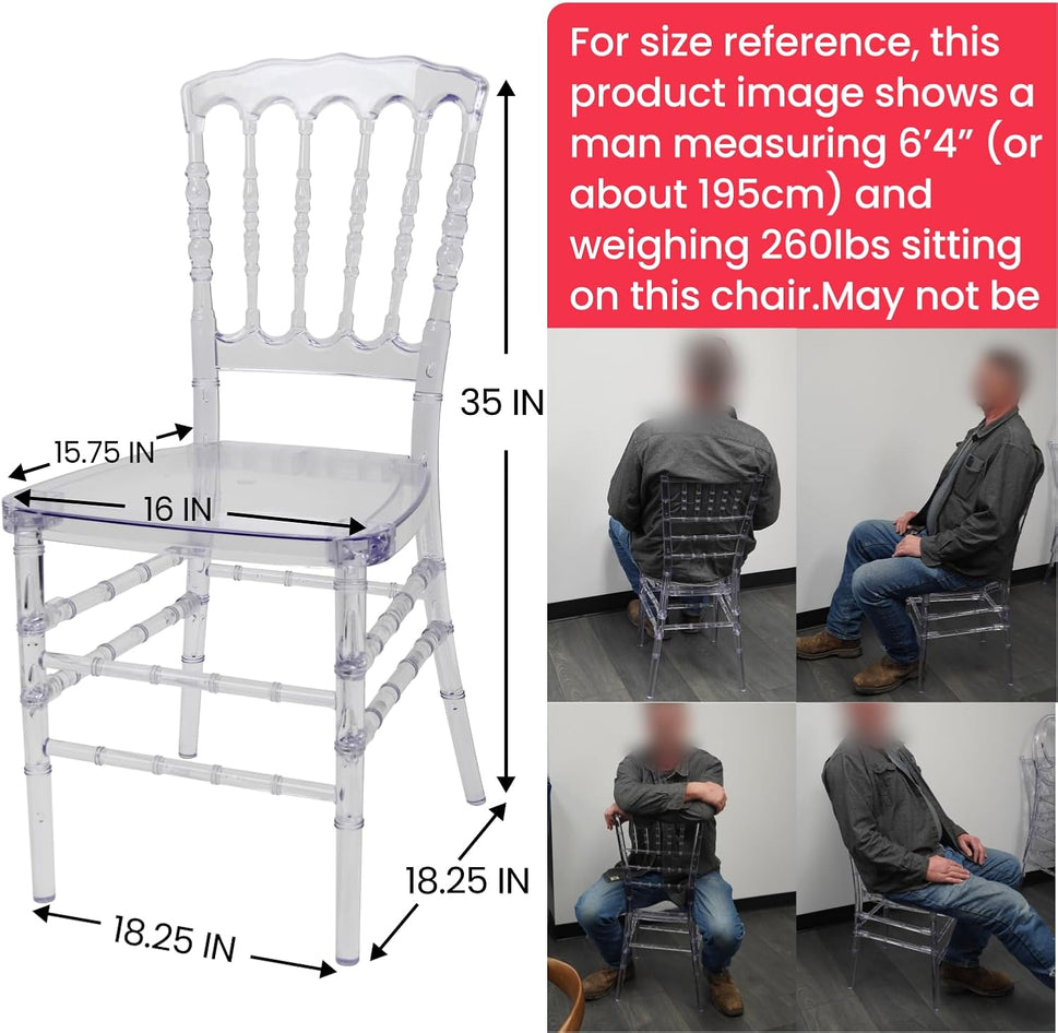 Set of 4 Clear Crystal Acrylic Chairs, Transparent Stacking Chiavari Dining Chairs for Weddings, Banquets, Events (Napoleon, Clear)