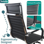 High Back PU Leather Executive Office Desk Chair Leather Height Adjustable Swivel Ribbed Ergonomic Conference Task Chair